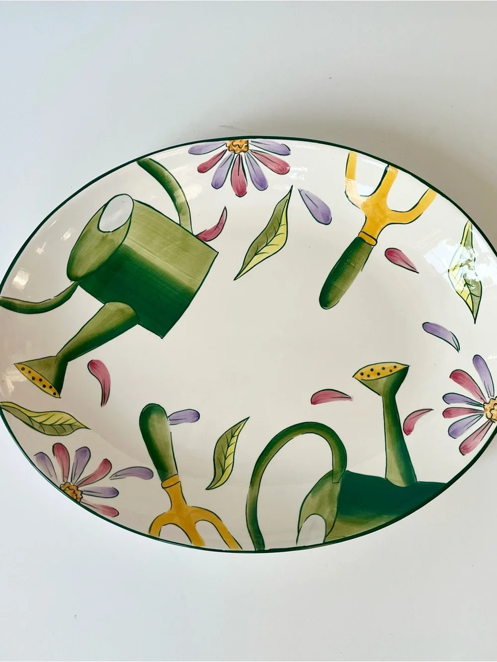 Clay Art Le Jardin Hand-Painted Large Oval Garden Platter